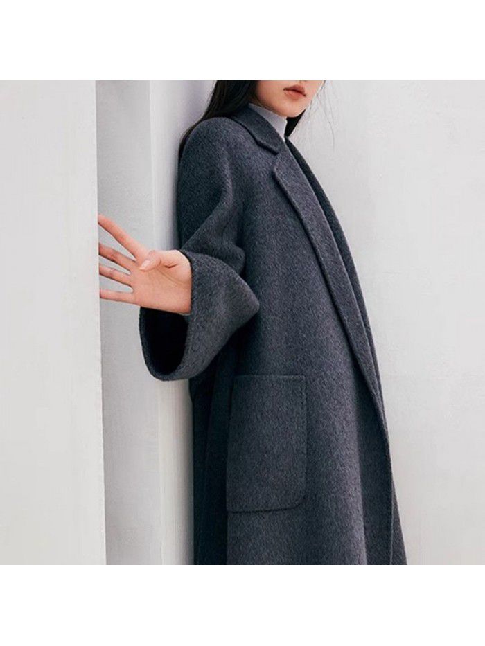 Mulberry silk woolen coat, wool camel fur temperament, double-sided woolen coat for women