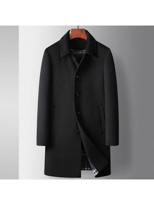 Men's coat autumn and winter mid length flip colla...
