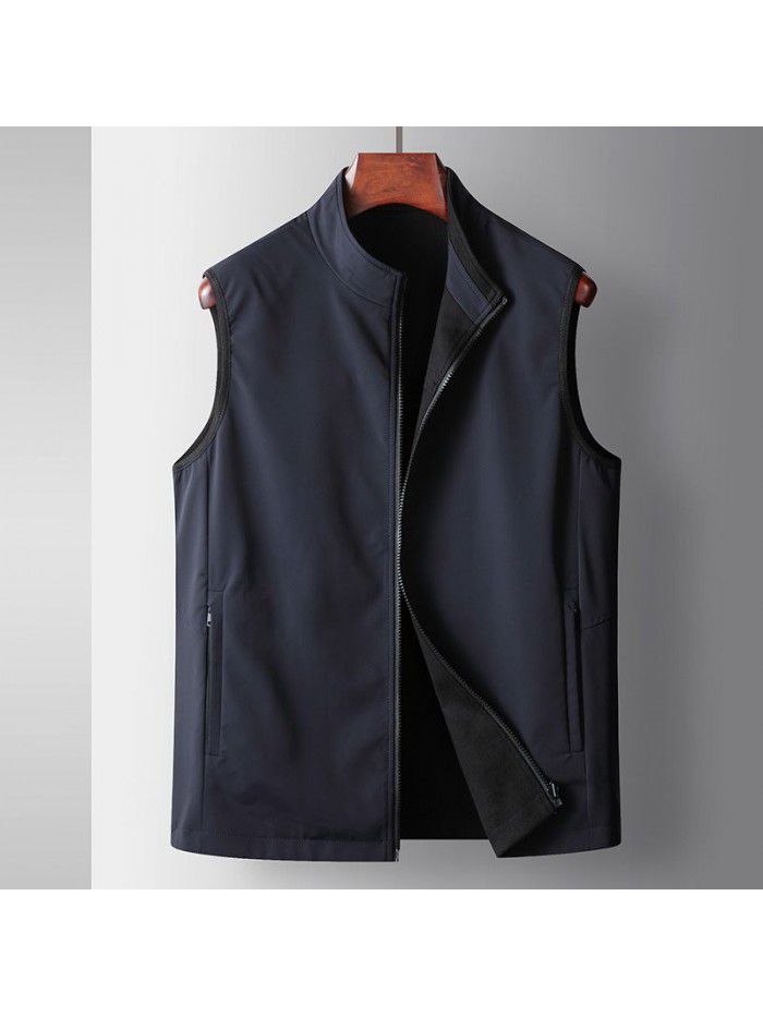 Men's casual vest, spring and autumn, slightly elastic standing collar, double-sided top, middle-aged and young light luxury business casual coat