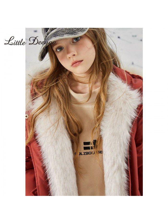 Girl's autumn and winter wash free school overcomes winter children's middle-aged and middle-aged children's western-style fox fur collar down jacket