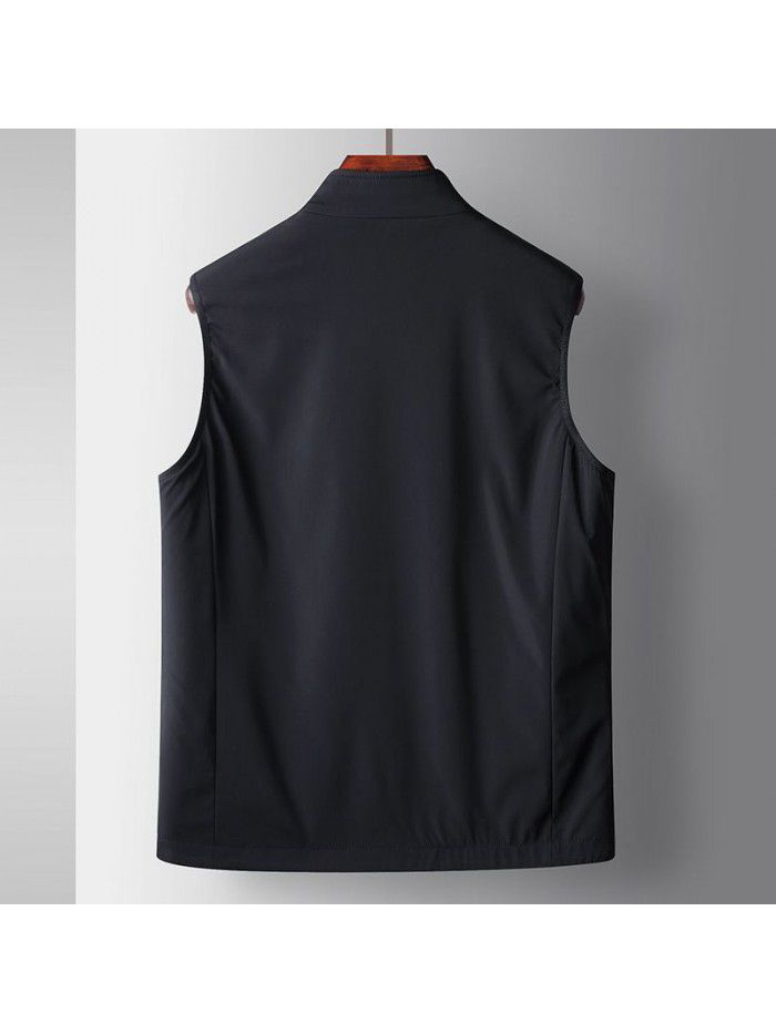 Men's casual vest, spring and autumn, slightly elastic standing collar, double-sided top, middle-aged and young light luxury business casual coat