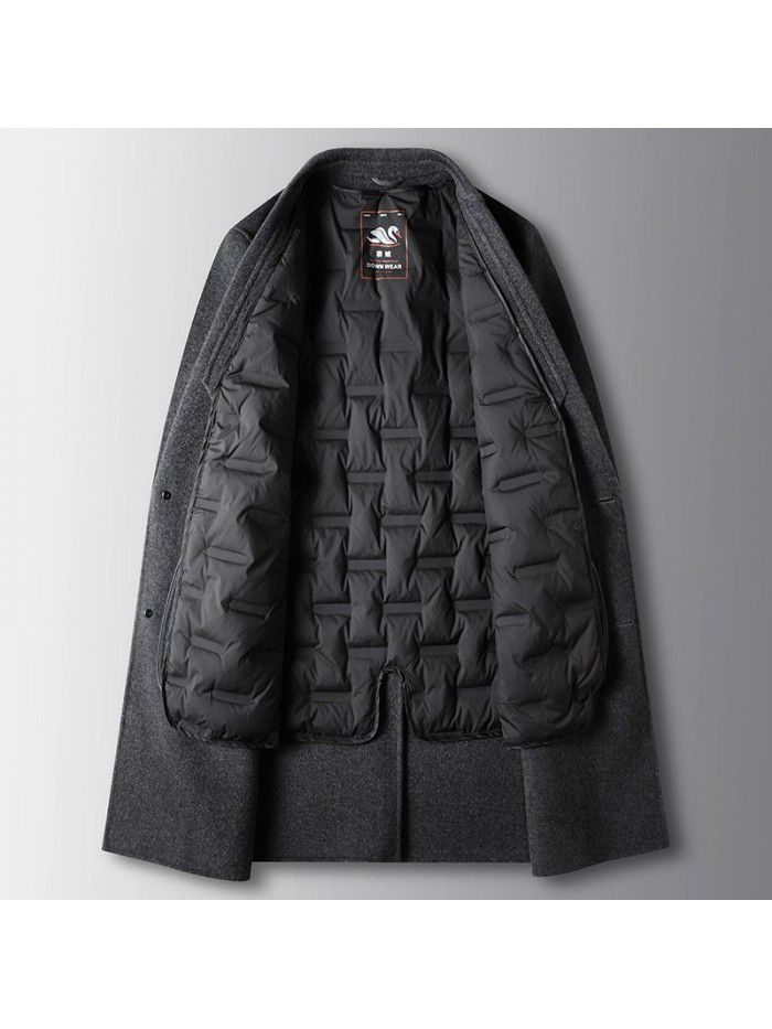 Men's coat, autumn and winter double-sided woolen windbreaker, youth business and leisure wool cloth, detachable inner lining, down jacket