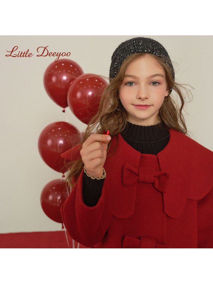 Girls' woolen coat new children's double-sided cashmere new year's red woolen coat for middle-aged and elderly children