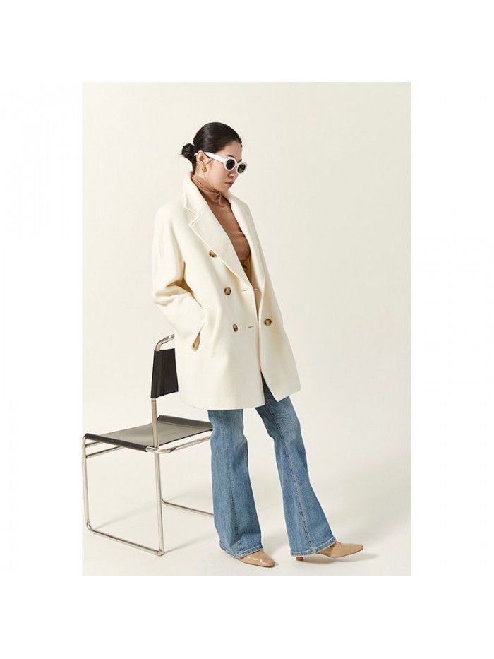 Coat short woolen jacket suit collar women's single-sided woolen high count cotton wool