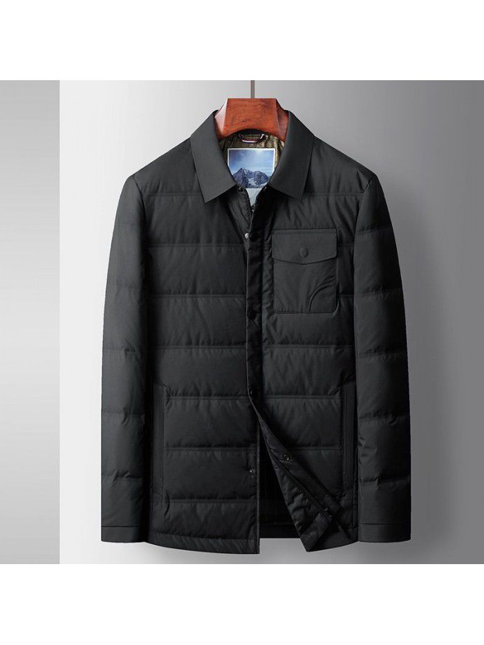 Men's down jacket autumn and winter white goose down warm shirt version for middle-aged and young people, casual light and thin down men's jacket trend