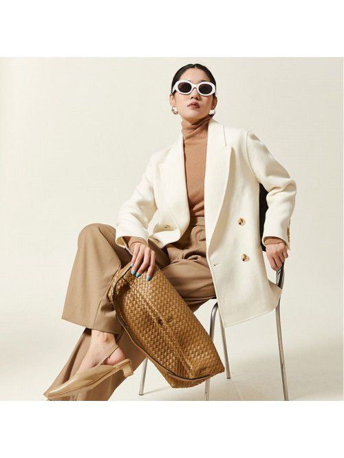 Coat temperament double-sided woolen coat casual s...