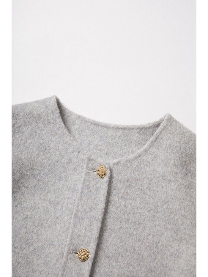 Autumn and winter cashmere coat, double-sided woolen coat, single breasted short round neck coat, cardigan