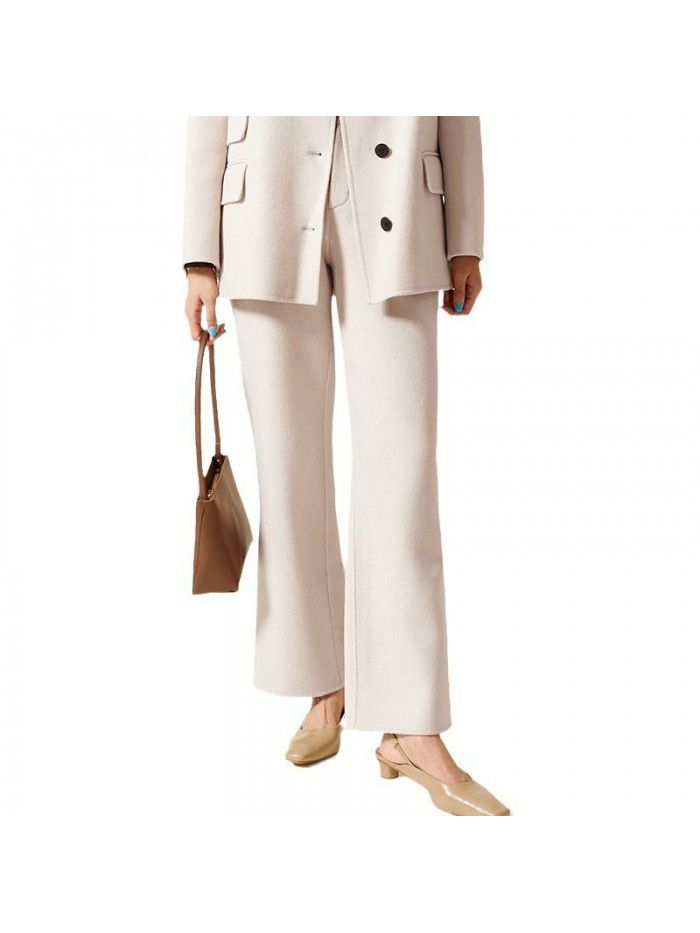 Autumn and winter double-sided woolen woolen high waisted straight leg casual pants, light and thin mulberry silk temperament pants, versatile for commuting