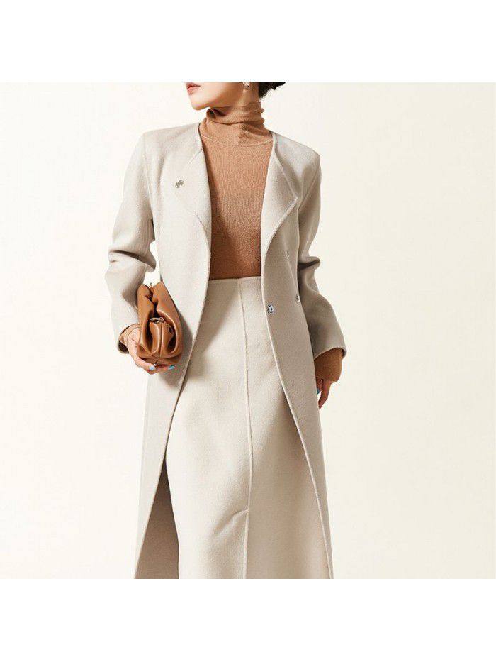 Autumn and winter new cashmere coat double-sided woolen commuting coat casual cashmere coat woolen temperament coat for women