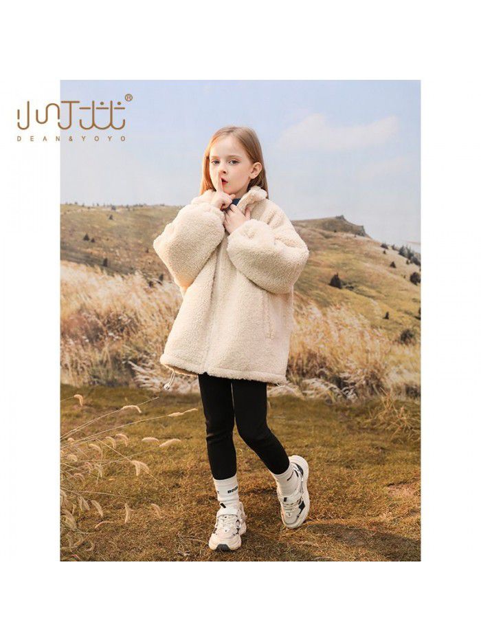 Girls' Winter New Lamb Wool Coat Children's Autumn and Winter Cotton Clip Thickened Coat Big Children's Western Style Wool Sweater
