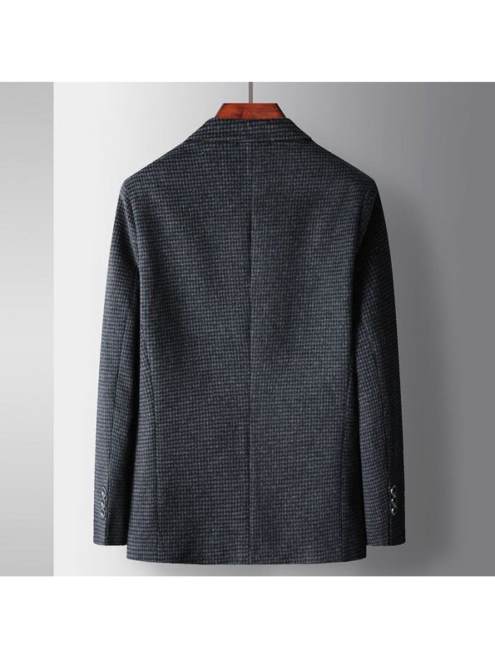 Men's casual suit autumn and winter wool single western new middle-aged and young thousand bird plaid casual woolen suit jacket