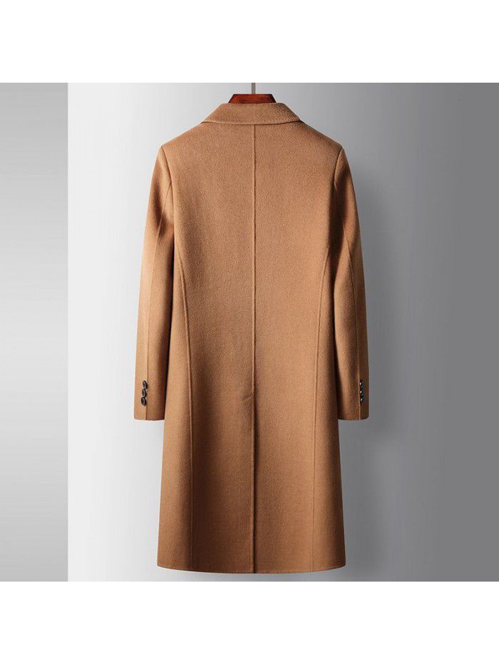 Men's coat autumn and winter handmade double-sided woolen youth business coat double breasted long wool casual windbreaker