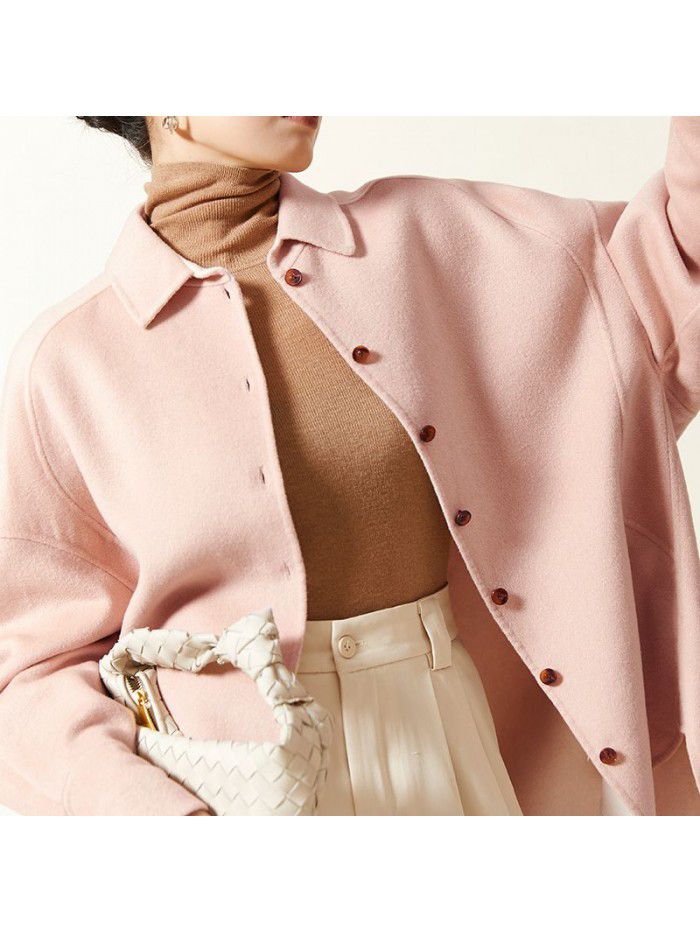 Autumn and winter layered light and thin mulberry silk woolen coat, wool coat, women's loose and casual single breasted lapel woolen coat