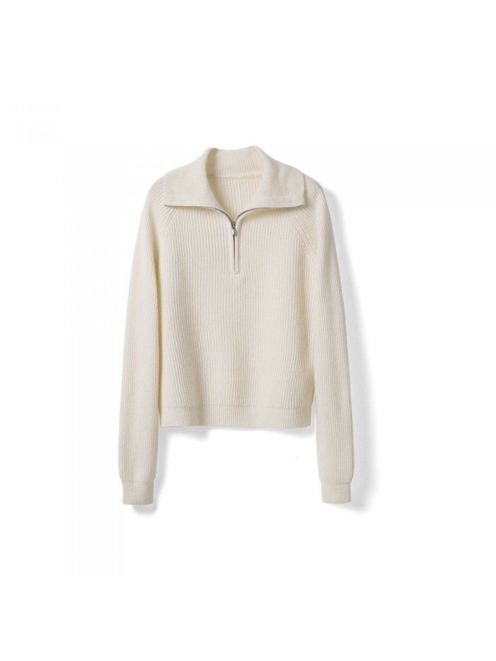 Underlay sweater, pullover sweater, thickened wool knit sweater, elegant casual sweater, zipper