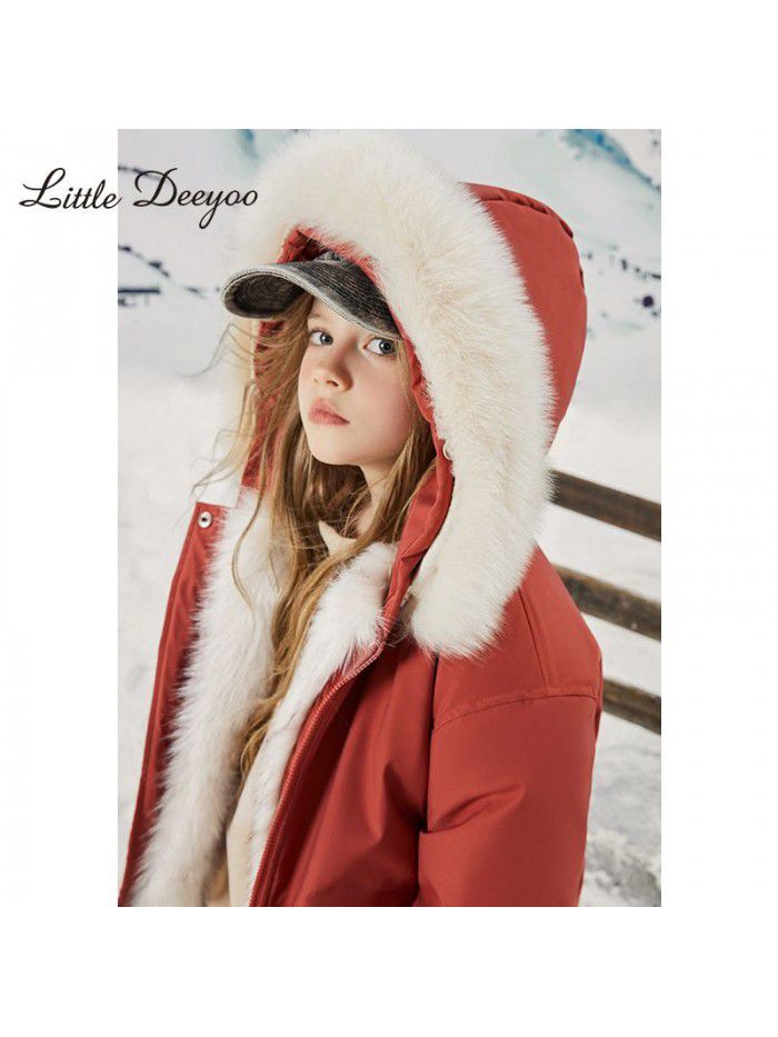 Girl's autumn and winter wash free school overcomes winter children's middle-aged and middle-aged children's western-style fox fur collar down jacket