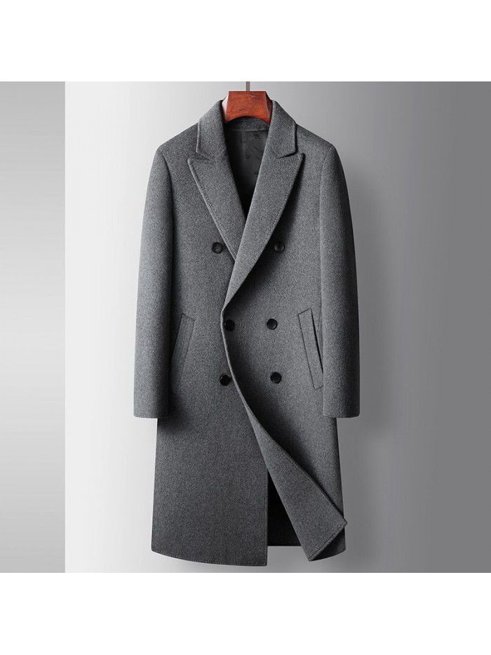 Men's coat autumn and winter handmade double-sided woolen youth business coat double breasted long wool casual windbreaker