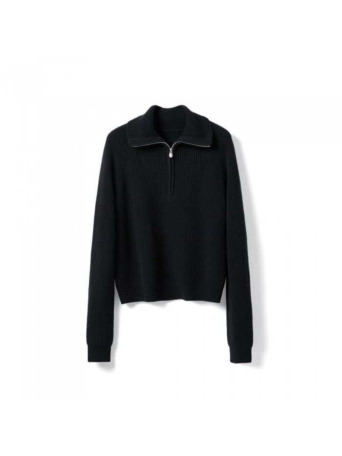 Underlay sweater, pullover sweater, thickened wool knit sweater, elegant casual sweater, zipper