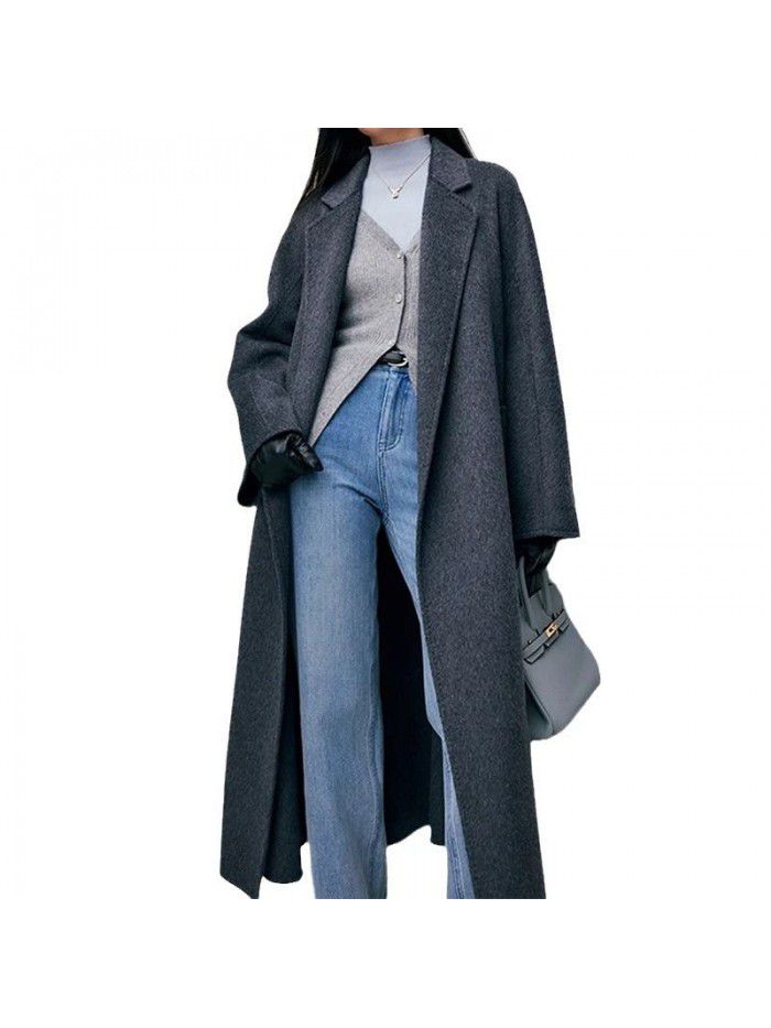 Mulberry silk woolen coat, wool camel fur temperament, double-sided woolen coat for women