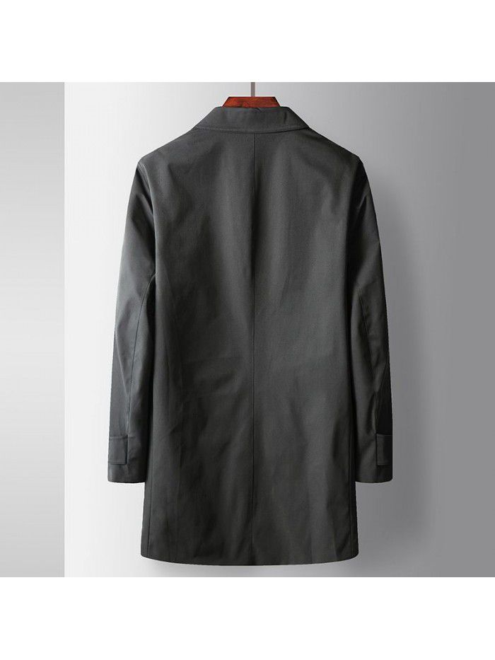 Men's Trench Spring and Autumn New Youth Light Luxury Business Leisure Mid length Flip Collar Non iron Trench Coat