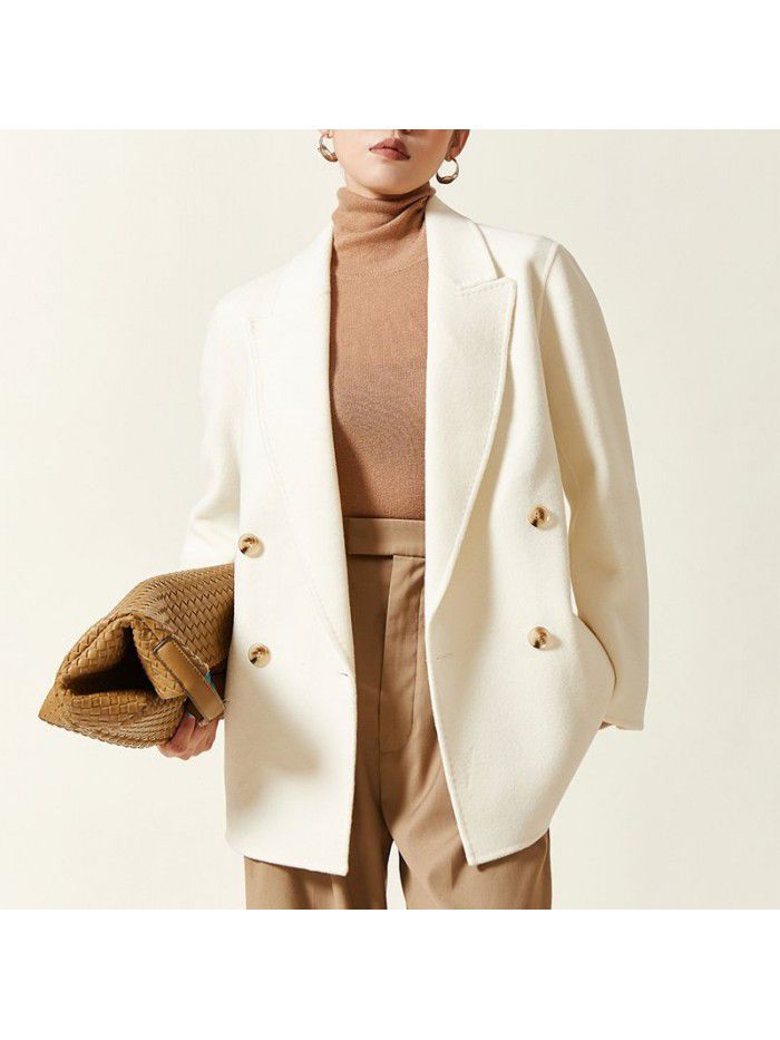 Coat temperament double-sided woolen coat casual suit double breasted short jacket