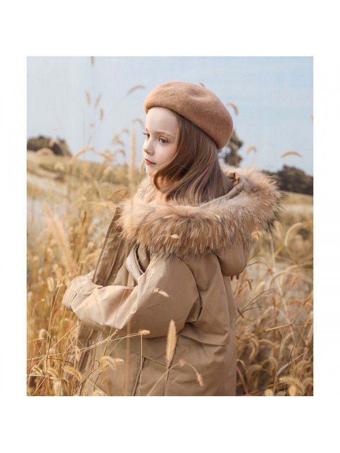 Girl's Workwear Overcoming Winter New Children's Mid length Western Style Coat, Mid size Children's Thickened Down jacket