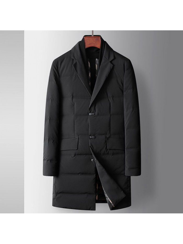 Men's down jacket autumn/winter mid length casual scarf collar windbreaker version down jacket