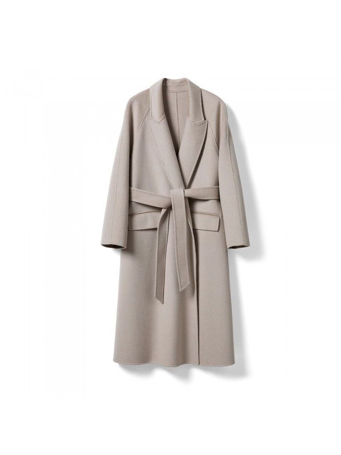 Autumn and winter new double-sided cashmere coat with wool suit collar, long coat, woolen coat, cashmere coat