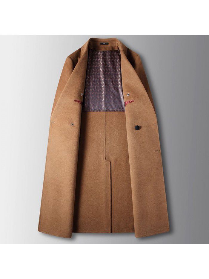 Men's coat autumn and winter handmade double-sided woolen youth business coat double breasted long wool casual windbreaker
