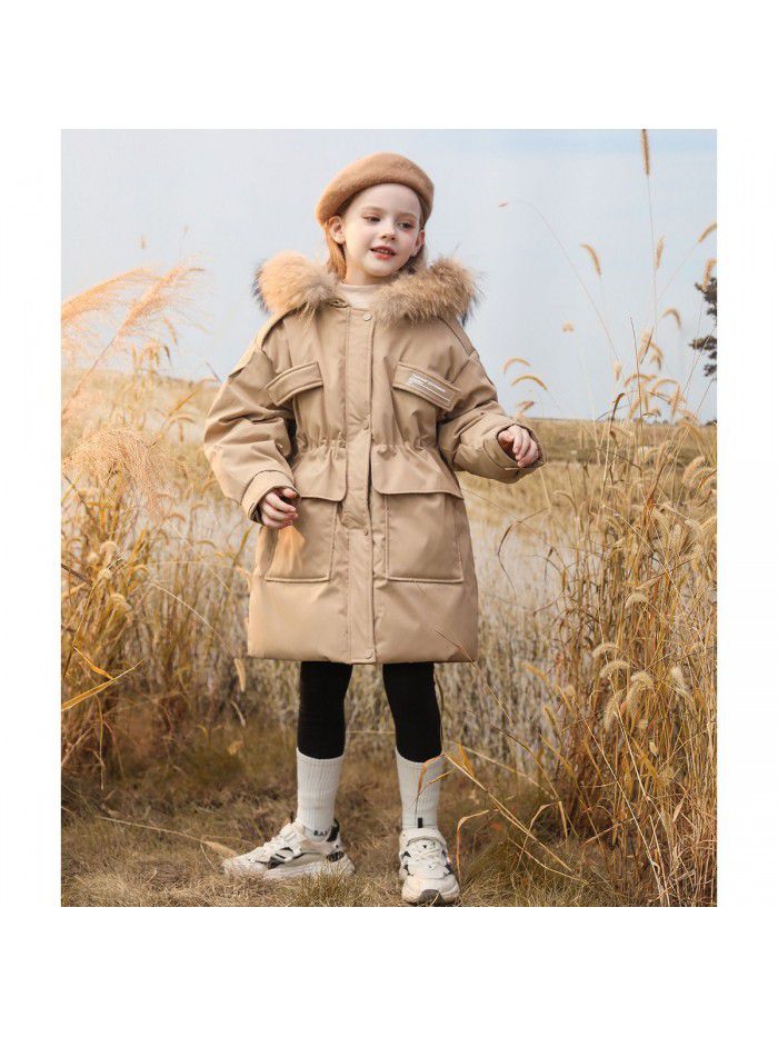 Girl's Workwear Overcoming Winter New Children's Mid length Western Style Coat, Mid size Children's Thickened Down jacket