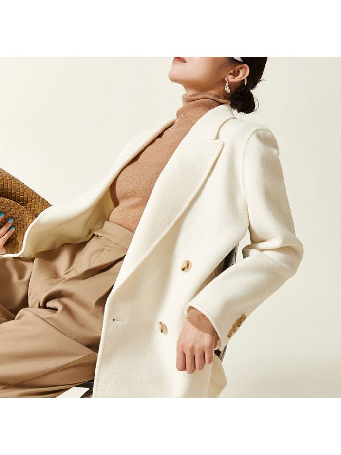 Coat temperament double-sided woolen coat casual suit double breasted short jacket