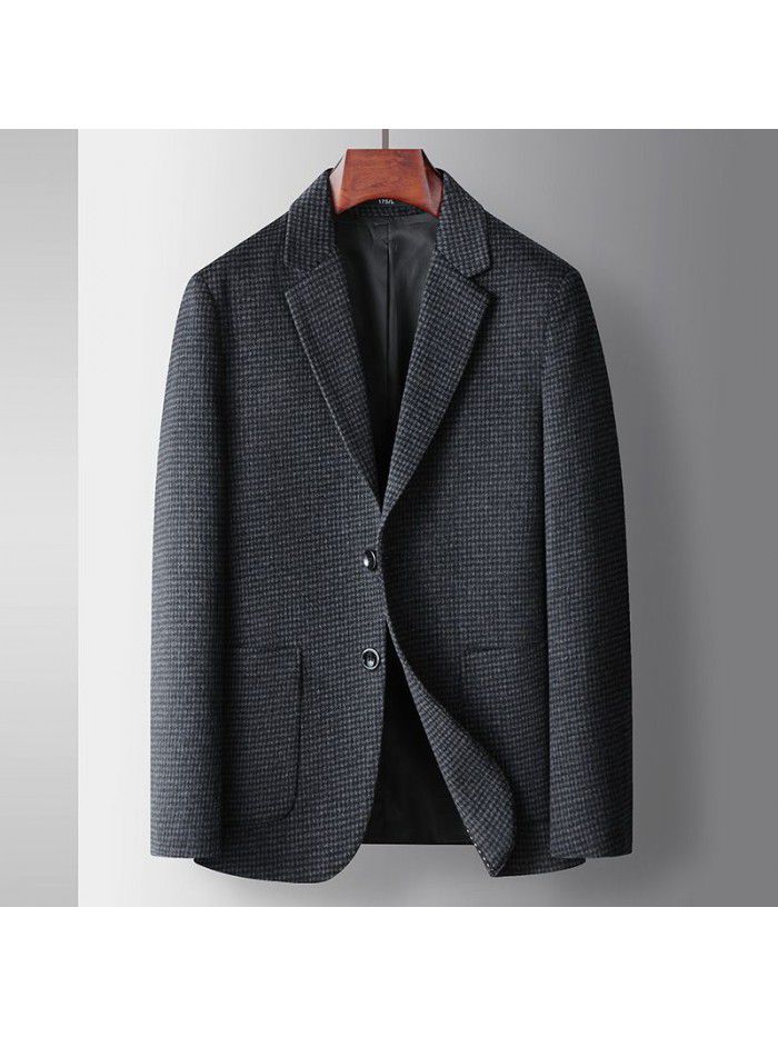 Men's casual suit autumn and winter wool single western new middle-aged and young thousand bird plaid casual woolen suit jacket