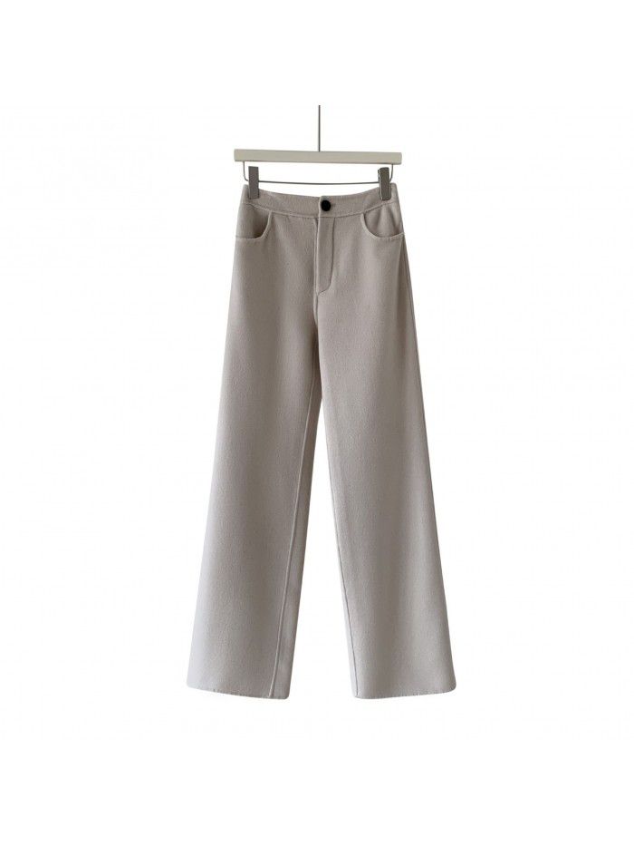 Autumn and winter double-sided woolen woolen high waisted straight leg casual pants, light and thin mulberry silk temperament pants, versatile for commuting