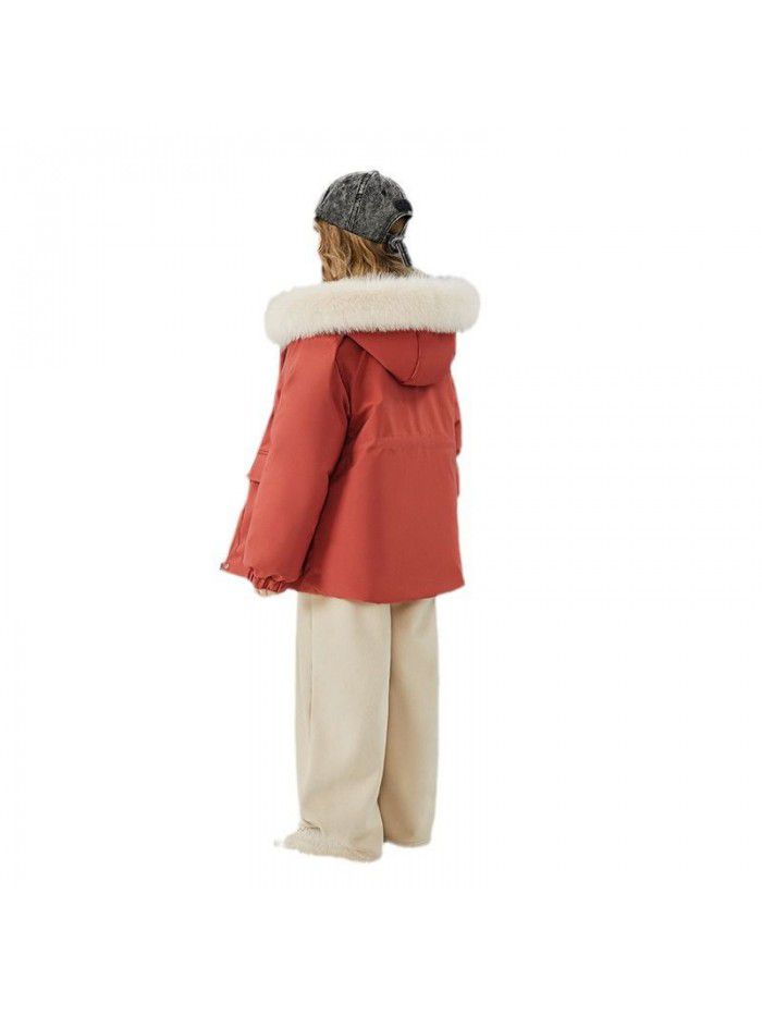 Girl's autumn and winter wash free school overcomes winter children's middle-aged and middle-aged children's western-style fox fur collar down jacket