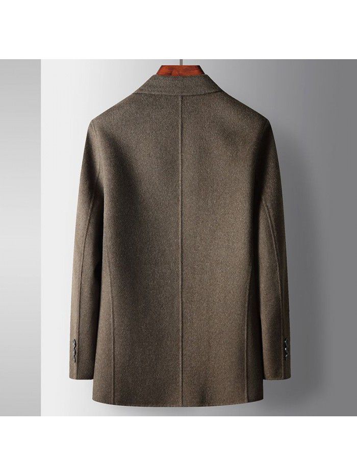 Men's casual suit, autumn and winter handmade wool single western, middle-aged and young solid color business double-sided woolen suit jacket