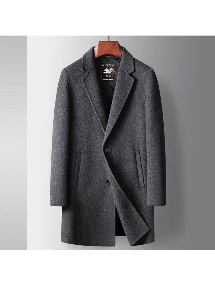 Men's coat, autumn and winter double-sided woolen windbreaker, youth business and leisure wool cloth, detachable inner lining, down jacket