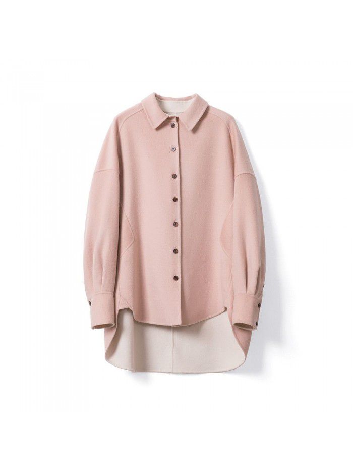 Autumn and winter layered light and thin mulberry silk woolen coat, wool coat, women's loose and casual single breasted lapel woolen coat