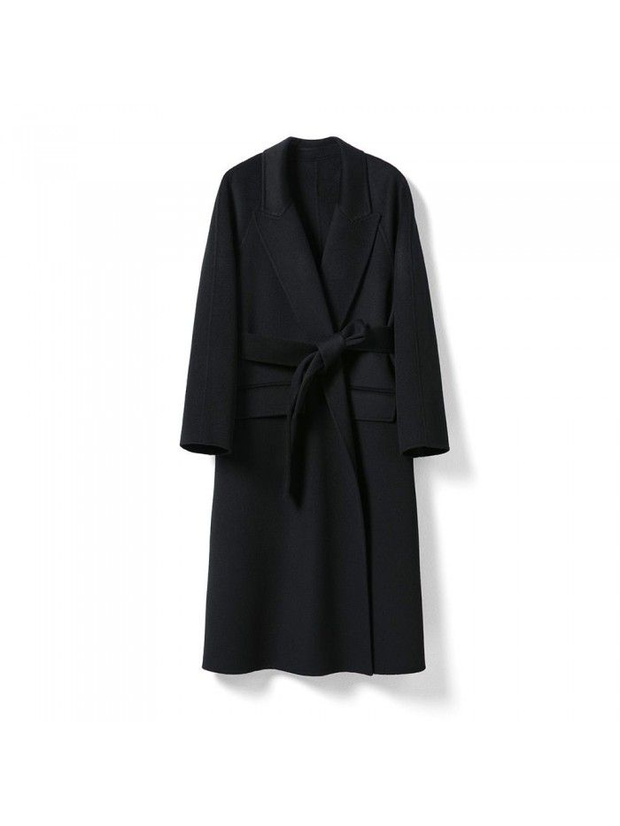 Autumn and winter new double-sided cashmere coat with wool suit collar, long coat, woolen coat, cashmere coat
