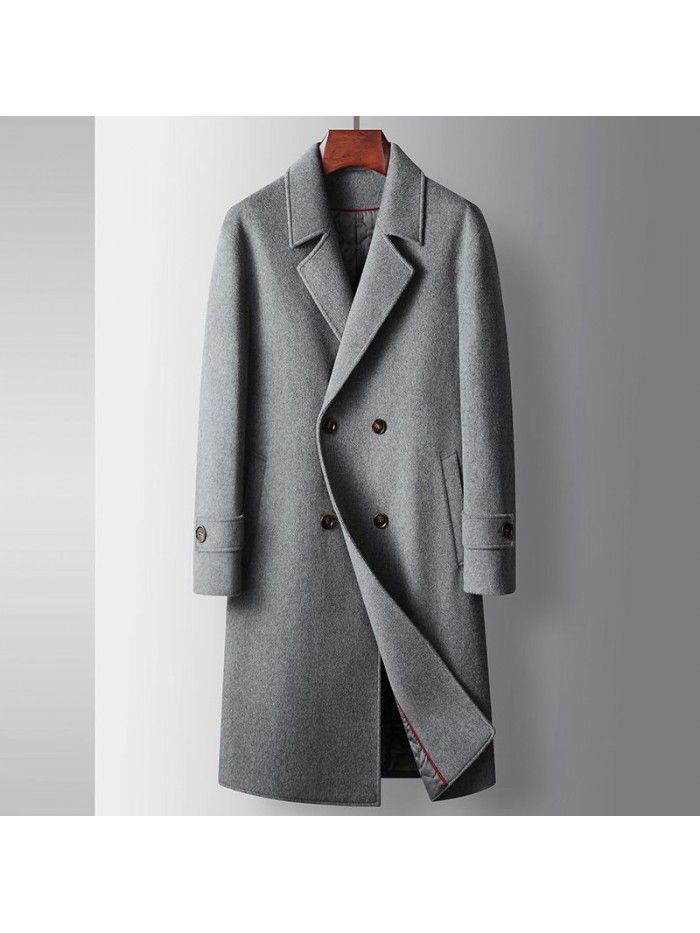Men's coat autumn and winter long double breasted jacket with cotton wool jacket, youth business single-sided woolen warm jacket