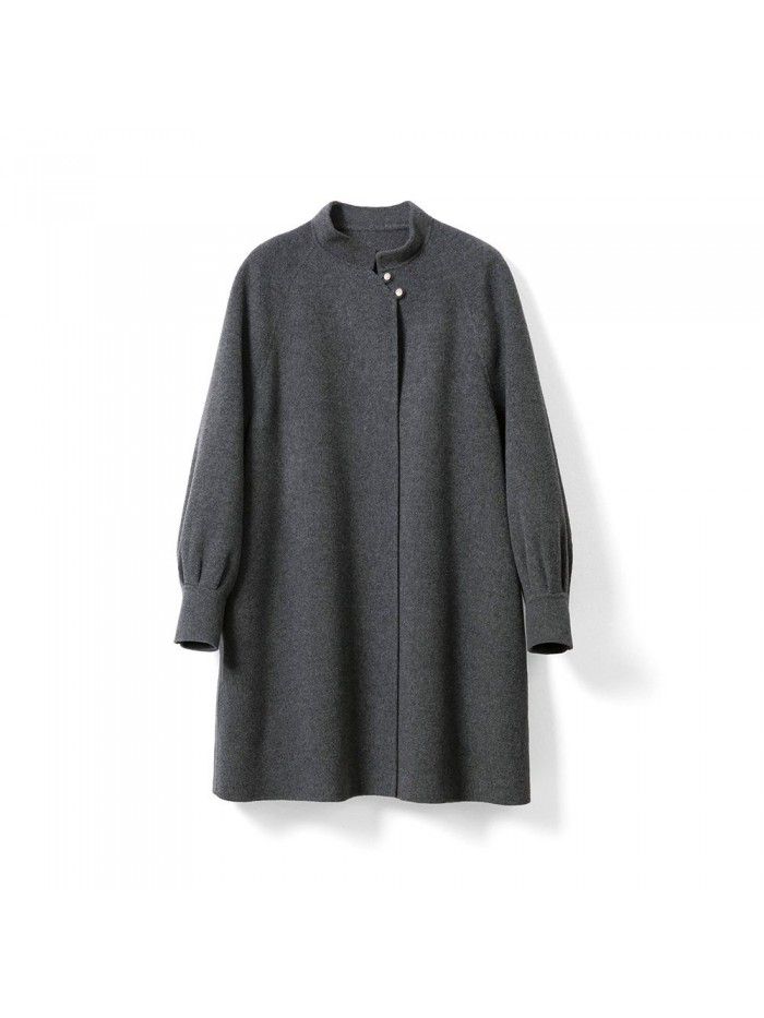 Autumn and Winter Chinese Vintage Wool Coat Standing Collar Small Short Loose Coat Top Women's Double sided Wool