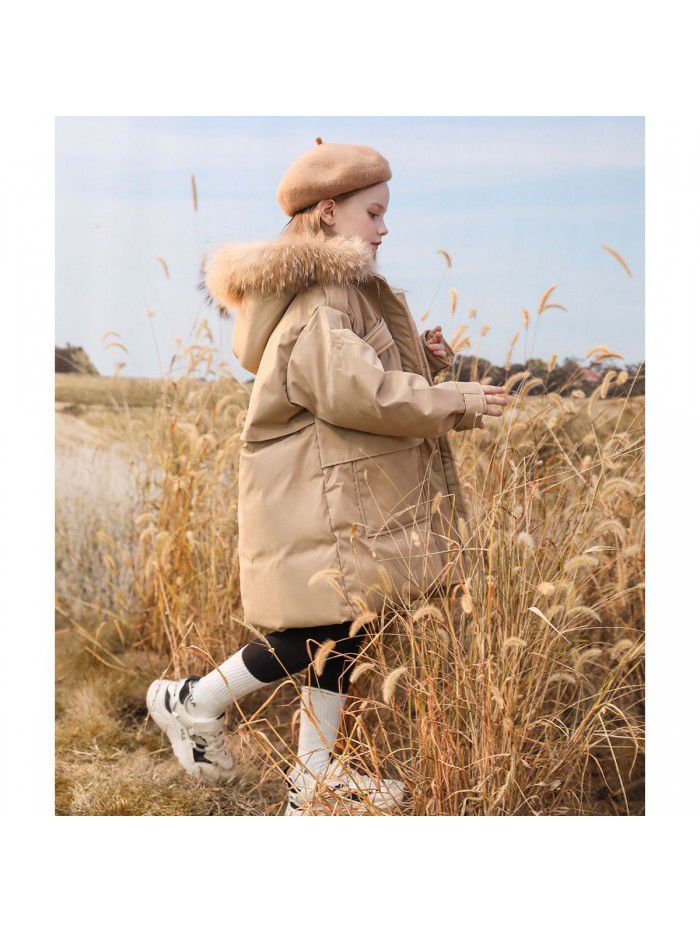 Girl's Workwear Overcoming Winter New Children's Mid length Western Style Coat, Mid size Children's Thickened Down jacket
