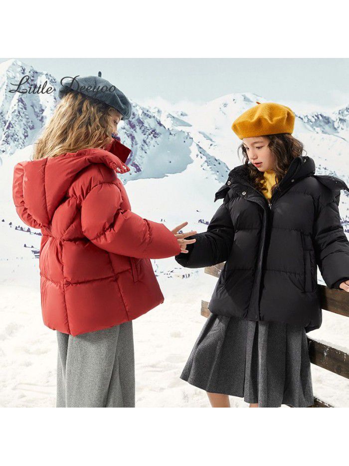 Girls' hooded down jacket, winter new style, big children's light 90 white duck down jacket for warmth