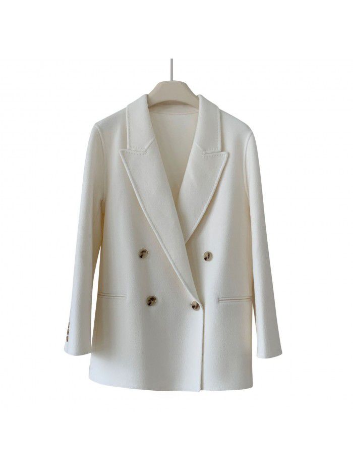 Coat temperament double-sided woolen coat casual suit double breasted short jacket
