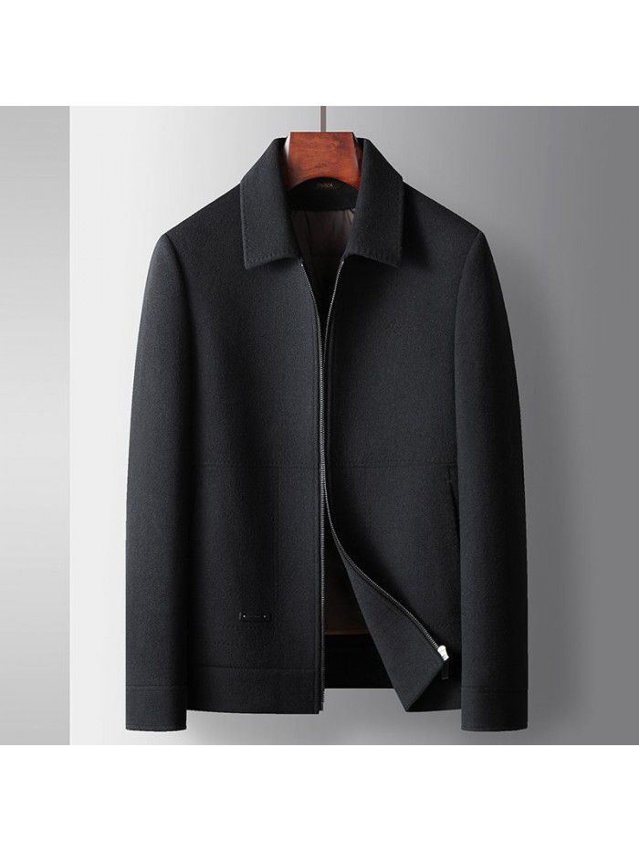Men's jacket, autumn/winter wool coat, lapel zipper version, detachable down inner lining, double-sided business jacket