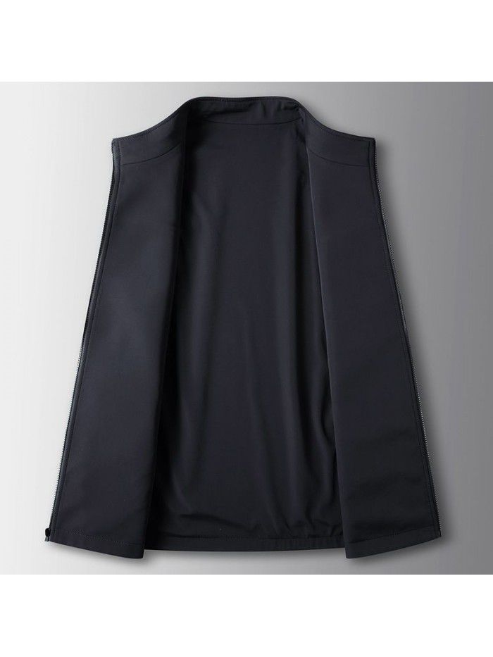 Men's casual vest, spring and autumn, slightly elastic standing collar, double-sided top, middle-aged and young light luxury business casual coat