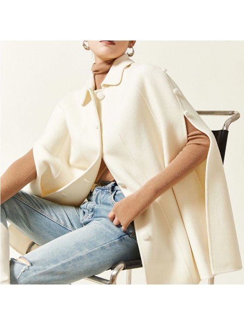 Cloak coat, double-sided woolen coat, shawl lapel ...