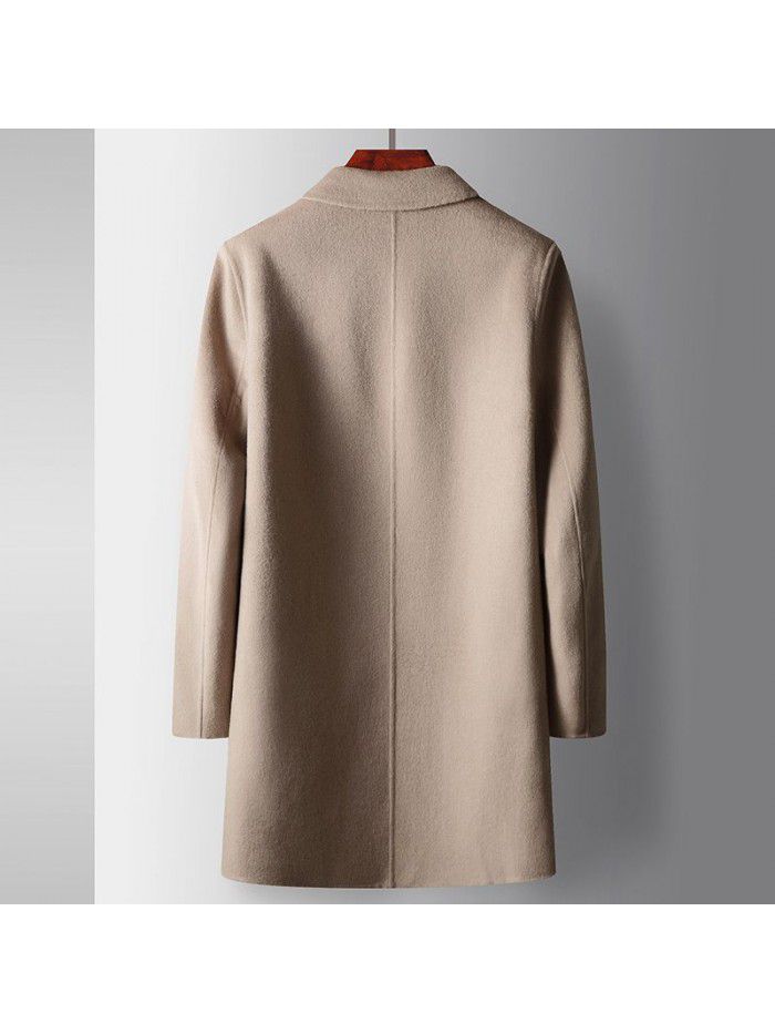 Men's coat autumn and winter medium length wool windbreaker with detachable down inner lining, youth business double-sided woolen warm coat