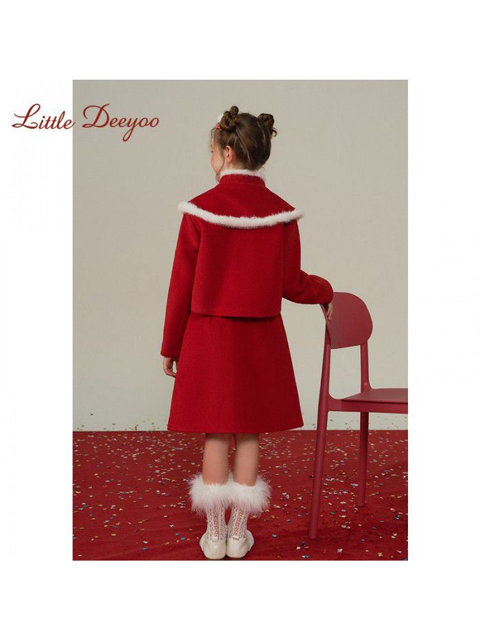 Girl Winter Girl Red Set Chinese Style Two Piece Set